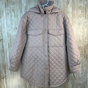 Lucky Brand New NWT Nude Pino Quilted Hooded Coat Womens Size L Snap Button Coat